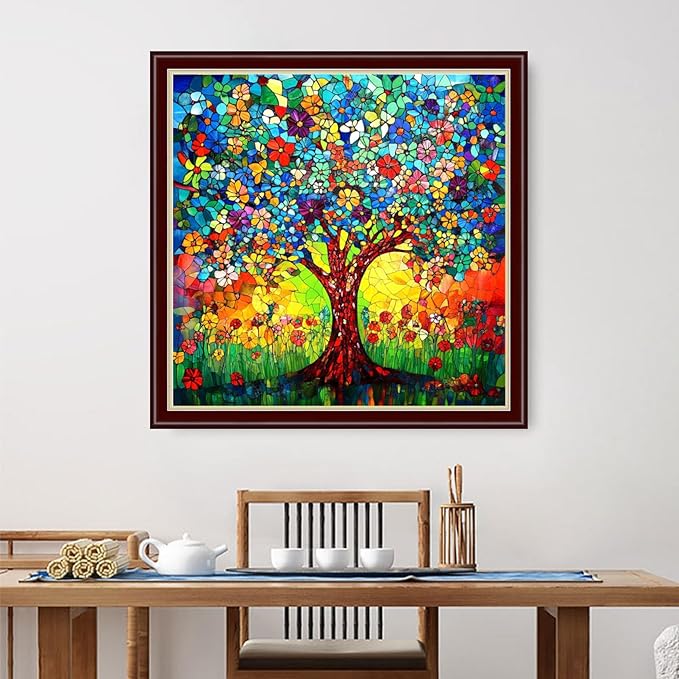 Dimensean Stamped Cross Stitch Kits Full Range of Embroidery Patterns Starter Kits for Beginners Adult or Kids DIY Cross Stitches Needlepoint Kits 11CT-Colorful Tree of Life 18x18 inch