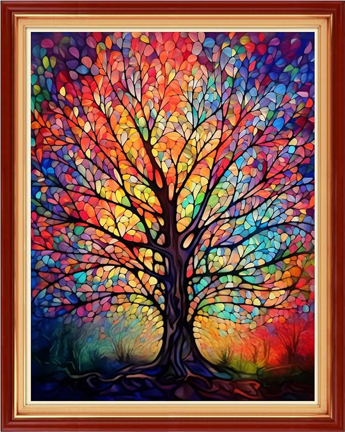 Joyhoor Cross Stitch Kits for Beginners Stamped Cross-Stitch Supplies Needlework preprint Embroidery Kits for Adults DIY Needlepoint Kits Embroidery Patterns 11CT-Magic Color Tree 16x20 inchs