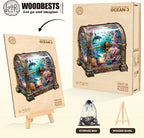 Wooden Puzzles for Adults, Treasure Chest Ocean Wooden Jigsaw Puzzle Unique Shape Animal Wood Puzzles Adult 3D Visual Effect, Birthday Gifts for Puzzle Lovers Family Games (L-13.4 * 12.9in-260pcs)