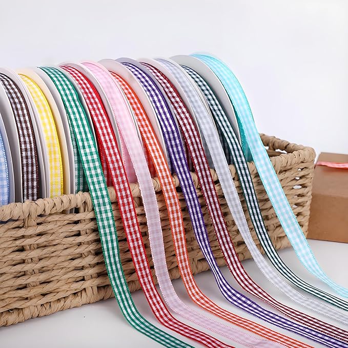 Classic Gingham Checkered Ribbon, Assorted Colors Premium Polyster Plaid Checkered Craft Ribbon for Gift Wrapping, DIY Projects, Hair Bows,Scrapbooking & Party Decor (Deep Khaki, 3/8x50Yd)