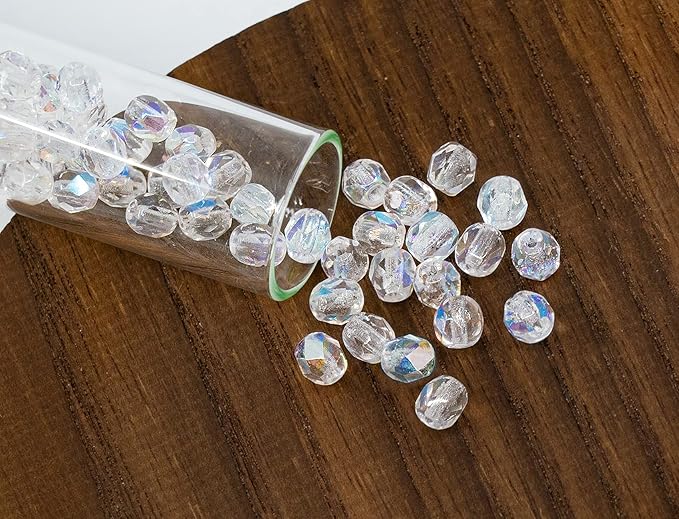 1.8 oz (50g, Approx. 600pcs) of Faceted Fire Polished Pressed Czech Glass Beads 4mm (0.16in), Crystal AB 00030-28701 BCV