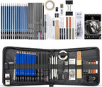 H & B 50 Pack Drawing Set Sketching Kit, Pro Art Supplies with 3-Color Sketchbook, Include Colored, Graphite, Charcoal, Watercolor & Metallic Pencil, for Artists Adults Beginner