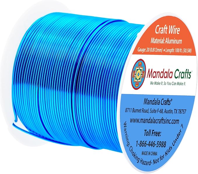 Mandala Crafts 20 Gauge Anodized Aluminum Craft Wire for Jewelry Making - 100 FT Colored Flexible Bondi Blue Wire - Bendable for Bonsai Armature Crafting Sculpting