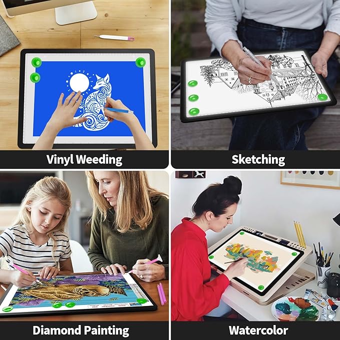 Zocelight Rechargeable A3 Light Box for tracing,Diamond Art Light Board with 4 Magnets,Wireless Light Pad for Diamond Painting,Ultra Bright Light Table for Drawing, Sketching,Animation(Black)