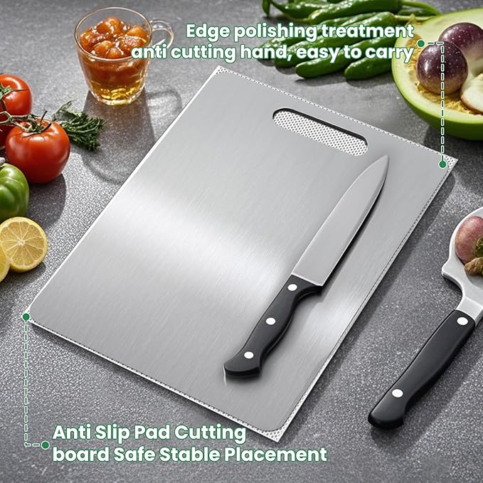 3 Pack Titanium Cutting Boards for Kitchen,100% Pure Titanium, Cutting Edge Hygiene & Durability, Double-sided food-grade Cutting Board For Meats Fruist And Vegetables,Easy to Clean（M+L+XL)