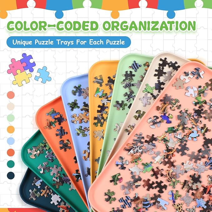 8 Pcs 12'' x 8.7'' Extra Large Puzzle Sorting Trays Stackable Puzzle Trays for Sorting Piece Sorter Jigsaw Storage Accessory for Sorting 2000/3000/5000/6000 Pieces