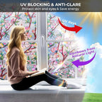 Window Privacy Film Rainbow Film Stained Glass 3D Static Cling Decorative Window Sticker for Bathroom,Front Door,Home Heat Control UV Blocking Non Adhesive,Peach Blossom 35.4 x 78.7inches