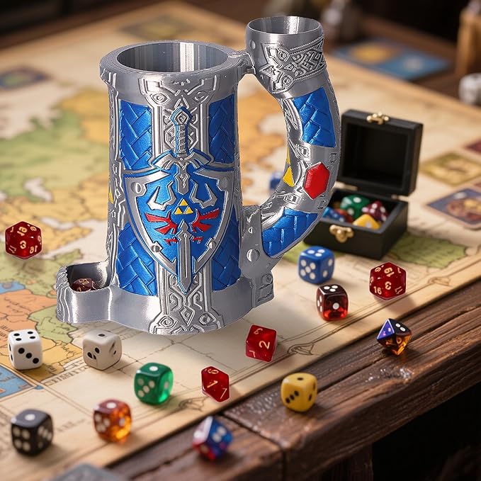Dice Tower Mug, Dice Rolling Tower, Comes with 7 PCS Dice Set, Suitable for DND Dungeons and Dragons, Tabletop Games, Available As Drink Holder, D&D Gifts, DND Accessories (Blue-Gray)