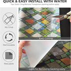 Window Privacy Film Rainbow Film Stained Glass 3D Static Cling Decorative Window Sticker for Bathroom,Front Door,Home Heat Control UV Blocking Non Adhesive,Diamond Grid 23.6 x 78.7inches