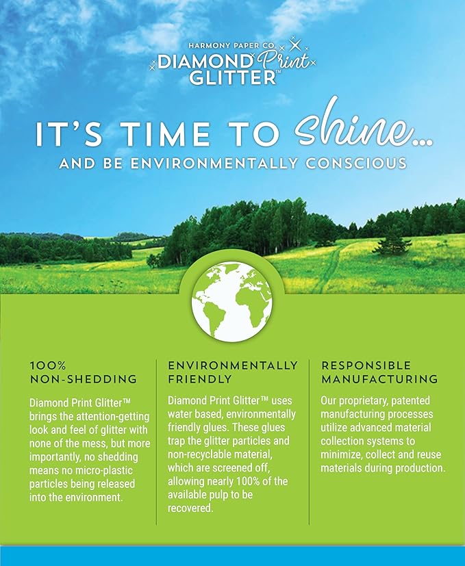 Cardstock Warehouse Diamond Print Inkjet Glitter - Premium Green Glitter Cardstock Paper – 15 Sheets, 8.5 x 11" - 104 lb/280 GSM for Inkjet Printing, Die-Cutting, Card Making, Crafts, and DIY Projects