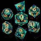 ARUOHHA DND Resin Dice Dragon Eye Liquid Core Polyhedral D and D Dice Set with Gift Box, Green Sharp Edged Dice Role Playing Game D20 D12 D10 D8 D6 D4
