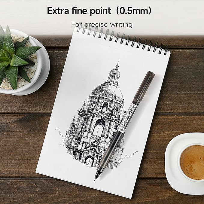RIANCY Black Fine Point Gel Pens 24Pcs 0.5mm Gel Ballpoint Pens Black Liquid Ink Pens No Smear No Bleed, Smooth Writing Pen for Journaling Note Taking Drawing Sketching Coloring Office School Supplies