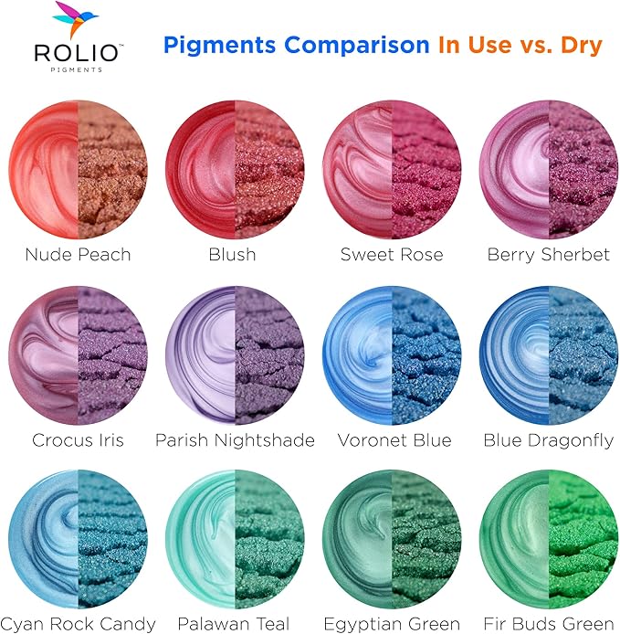 Rolio Mica Powder Pearlescent Color Pigment - Art Set for Resin Epoxy - for Soap Making, Nail Polish, Lip Gloss, Eye Shadow, Slime & Candle Jars - 10g, 24 Jars - (Pastel Set)