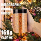 Estanoite Holographic Chunky Glitter, 160G/5.64OZ Craft Glitter for Resin, Metallic Iridescent Chunky Glitter Sequin Flake, Cosmetic Glitter for Makeup Body Nail Face Eye, Glitter Tumbler (Autumn)