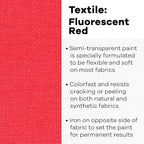 Jacquard Textile Color Fluorescent Red - Permanent Fabric Paint for Clothes, Furniture Upholstery, Shoes or Tote Bags – Indoor & Outdoor Fabric Paint – 8 Oz Jar, Upholstery Fabric Paint