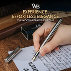 Wordsworth & Black Fountain Pen Set, Bent Nib, Includes 24 Pack Ink Cartridges, Ink Refill Converter & Gift Box, Chrome Finish, Calligraphy, [Silver Chrome], Perfect for Men & Women