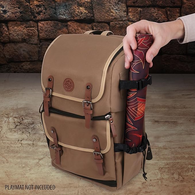 ENHANCE Designer Edition TCG Backpack - MTG Deck Bag Card Binder Space, TCG Deck Box Storage, MTG Playmat Holder - Card Storage Compatible with Magic the Gathering, Pokemon, Lorcana (Canvas Tan)