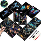 Scratch Paper Art for Adults-Glow in The Dark Scratch Painting Craft Kit (8 Sheets A4)|DIY Foil Engraving Art Set|Stress Relief Gift for Travel Lovers,Craft Lovers,Home Decors (Butterfly & Whale)
