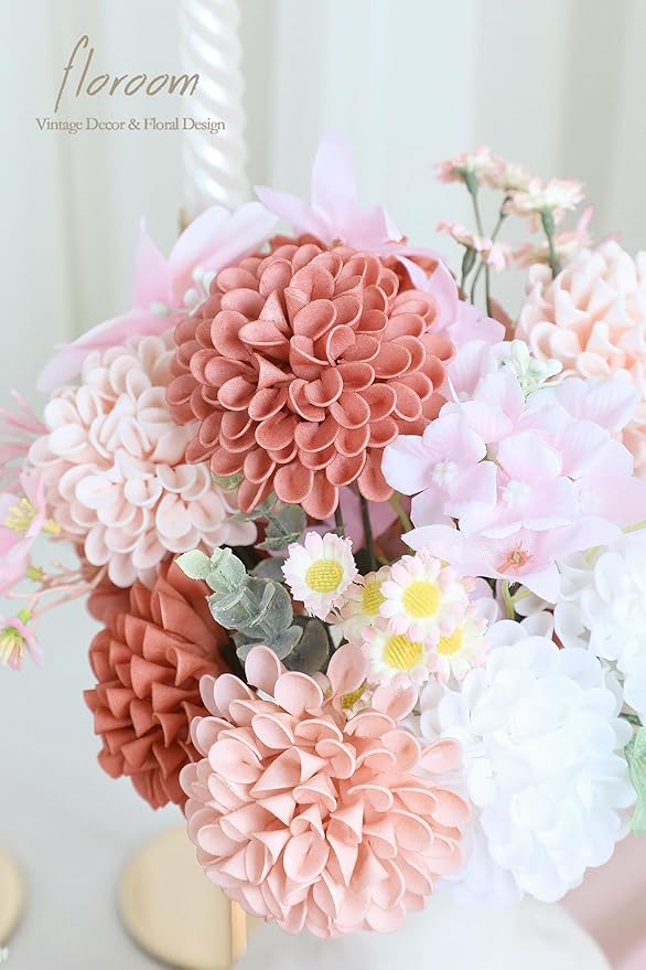Floroom Artificial Dahlia Flowers 25pcs Real Looking Dusty Rose Shades Foam Fake Roses with Stems for DIY Wedding Bouquets Bridal Shower Centerpieces Floral Arrangements Party Tables Home Decoration