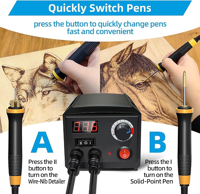 Wood Burning Tool, Wood Burner kit Pen 200~750℃, Wood Burning kit with Digital Thermometer Temperature Adjustable Temperature, 2 pyrographic Wood Burning pens, 36 Wood Burning Pen Tips