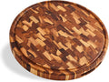 Sonder LA, End Grain Teak Wood Cutting Board 15" Round 1.5" Thick with Juice Groove and Built-in Handles, Charcuterie Serving Board (Gift Box Included)