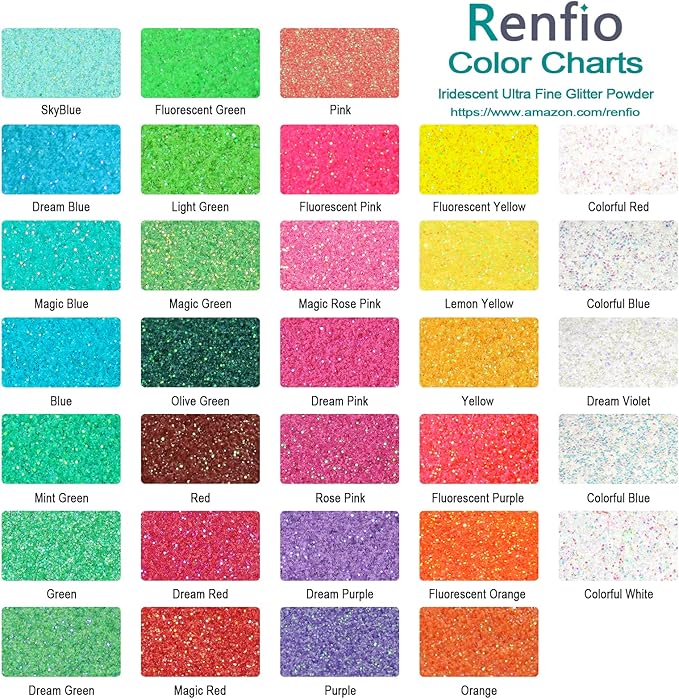 Renfio Iridescent Ultra Fine Glitter Powder Resin Supplies Glitters 1.94 Oz (55g) PET Flake Crafts Sequins 1/128" 0.008" 0.2mm Epoxy Chips Flakes for Tumblers Slime Painting - Fluorescent Yellow