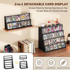 Emfogo Card Display Stand, 6-Tier Trading Card Display, Wood Detachable Graded Card Display with Top Storage, High Capacity Trading Card Display Stand for Collection & Show (Black)
