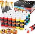 Caliart 24 Colors Acrylic Paint Set with 12 Brushes, Art Craft Paints Gifts Trendy Stuff for Adults Artists, Halloween Pumpkin Canvas Ceramic Rock Eggs Painting Kit Art Supplies