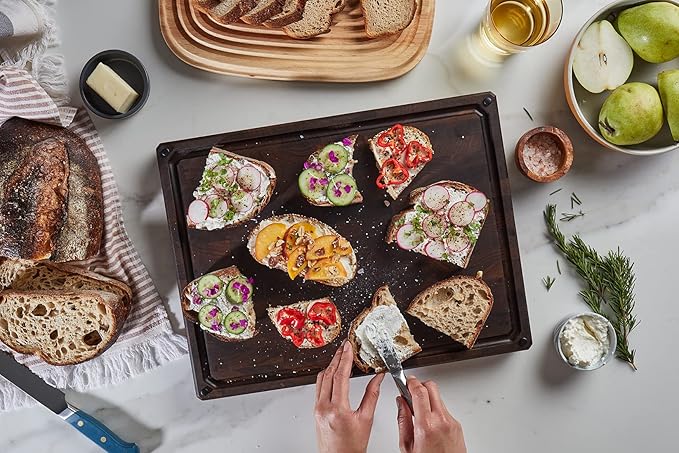 Sonder Los Angeles Alfred Cutting Board Made in USA | Black Walnut End Grain Cutting Board with Non-Slip Feet, Juice Groove, Sorting Compartments | Gift Box Included | 17x13x1.5 in