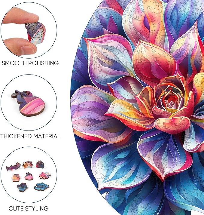 Wooden Puzzles for Adult 500 Piece, Flower Succulent Puzzle for Girls and Women, Challenging Puzzle, Luxurious Shaped Wooden Puzzles for Adults, Family Game 16.9 x 16.3in