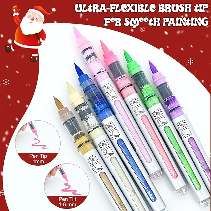 6 Color Acrylic Paint Markers, Brush Tip Acrylic Paint Pens With Visual Ink Window, Fabric Paint Markers for Clothes, Textile - High Coverage on Wood, Glass, Rock - DIY Art Supplies for Kids, Adults