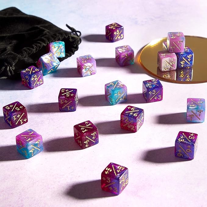 Sumind 24 Pcs Magic Life Counter Dice -1/+1 Counters Commander Buff Tokens 6 Sided Dice Loyalty Life Gifts Compatible with MTG CCG TCG Cards Gaming Accessory (Fresh Style)