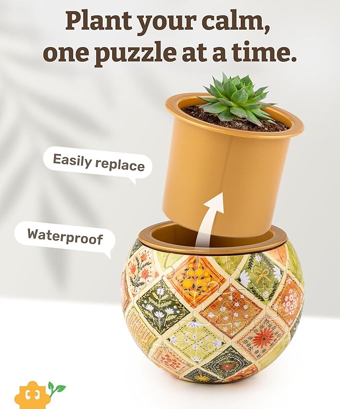 PieceRelax 3D Puzzle Planter 80 Pieces - Daisy Breeze, Home Decor Flower Pots for Indoor Cactus, Succulents Pots [K1129]