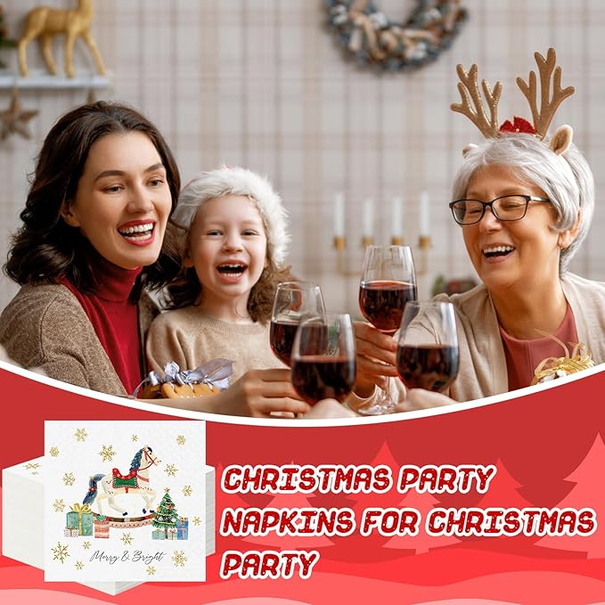 Janlaugh 200 Pcs Christmas Paper Cocktail Napkins Disposable 2 Ply Xmas Style Decoupage Beverage Napkins for Xmas Holiday Winter Dinner Table Decor (Lovely Style)