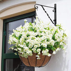 Artificial Fake Flowers For Outdoor Outside Decoration,16 Bundles UV Resistant Faux Plastic White Flowers with Green Eucalyptus Stem Plants Bulk Look Real for Home Porch yard Patio Planters (White)