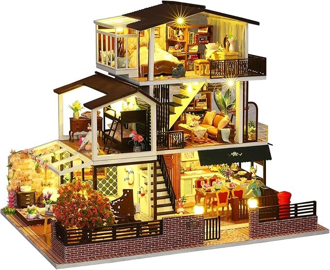 Spilay Dollhouse DIY Miniature Wooden Furniture Kit,Mini Handmade Big Castle Model,1:24 Scale Creative Doll House Toys for Adult Gift