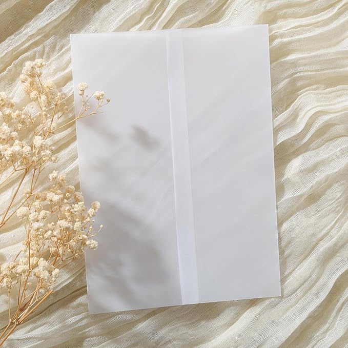 UNIQOOO 120 Pack Pre-Folded Vellum Jackets for 5x7 Invitations, Elegant Semi-Transparent Vellum Paper, 115GSM Wedding Invitation Accessories, for Envelope Liners 5x7 Inserts