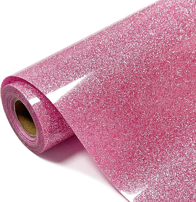 Glitter HTV Heat Transfer Vinyl Rolls- 10" x 8ft. Glitter HTV for Shirts. Iron on Vinyl and Heat Transfer Vinyl for All Cutters Machines. Easy to Cut & Weed Heat Vinyl Designs (Rouge Powder)
