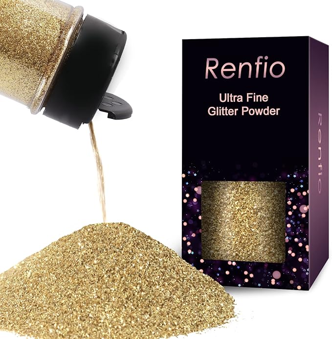 Renfio Ultra Fine Glitter Powder Metallic Resin Glitter 2.11 Oz (60g) PET Flakes Crafts Sequins 1/128" 0.008" 0.2mm Epoxy Chips Flakes for Tumblers Slime Decoration - Champagne Gold