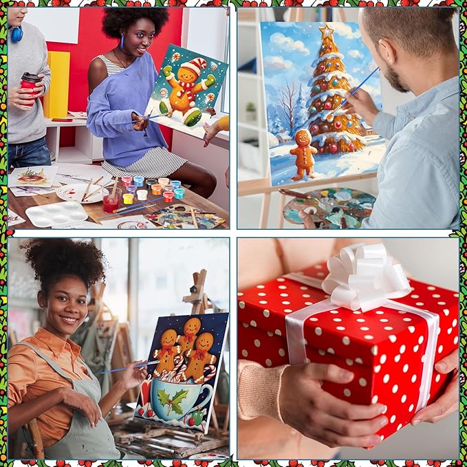 Zhanmai 12 Pack Pre Drawn Canvas for Painting Sip and Paint Kit 8" x 10" Paint Party Set Canvas Painting Pre Printed Canvases for Party Favor DIY Virtual Adult's Date Night(Gingerbread Man)