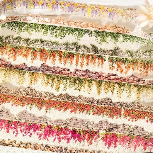 Flower Tape Stickers for Scrapbooking Supplies,6 Rolls PET Tape Stickers Set,Waterproof Washi Tape for Junk Journal,Journaling Supplies,DIY Craft(Floral Wa
