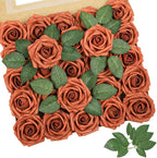 AmyHomie Artificial Flowers Burnt Orange Rose 25pcs Real Looking Fake Roses w/Stem for DIY Wedding Bouquets Centerpieces Arrangements Party Baby Shower Home Decorations