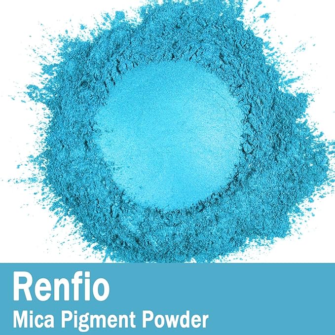 Renfio 100g Mica Powder Pigment, Metallic Natural Dye Mineral Pearl Shimmer Epoxy Resin Dye for Painting Soap Making Slime Bath Bombs 3.5 Oz - Atomic Blue
