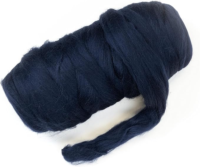 Colored Natural Wool roving, 1 lb. Best Wool for Needle Felting, Wet Felting, handcrafts and Spinning. (Blue Navy, 1 lb)
