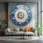 My Photostation.com 27.5''(70cm) Diameter Coastal Sunburst Beige & Blue Round Glass Wall Art Tempered Glass Printing Wall Decor Large Wall Art Wall Hangings