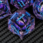 ARUOHHA DND Resin Dice Dragon Eye Dice Liquid Core Purple Sharp Edged Dice Set with Gift Box, Polyhedral D and D Dice Set Compatible with Dungeons Dragons Role Playing Game D20 D12 D10 D8 D6