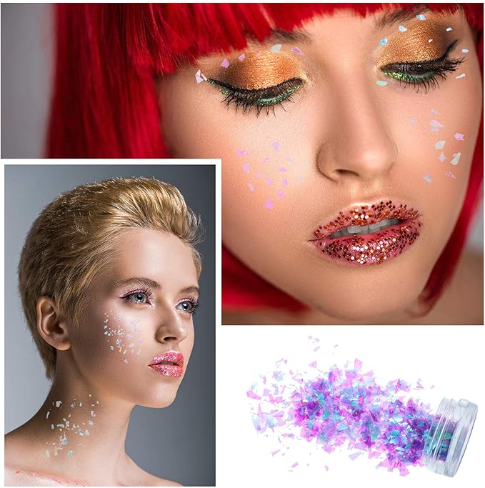 12 Boxes Mermaid Iridescent Chunky Glitter Flakes Chrome Nail Sequins Aurora Holographic Mermaid Nail Glitter Flakes Glitters Chunky Iridescent Flakes for Face Eyes Body Hair Nail Decoration
