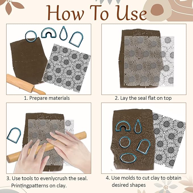 CHGCRAFT Wishing Flowers Polymer Clay Texture Sheets Silicone Texture Stamp Clay Texture Mat Modeling Pattern Pad Texture Sheets for Jewelry and Clay Earrings Tools, 5.5x5.5 inch