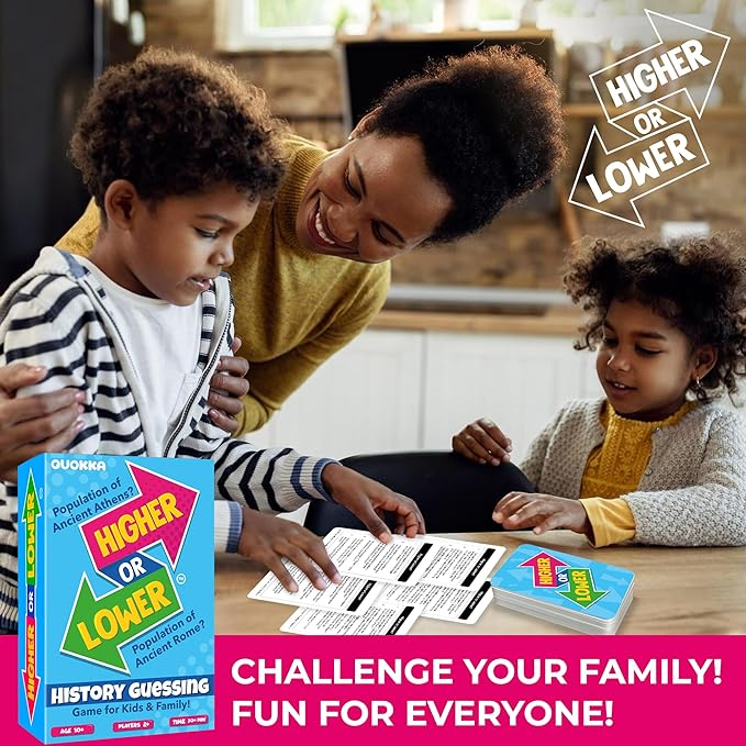 QUOKKA History Board Game for Kids 10-14 Year Olds - Family Card Game for Kids and Adults - Higher or Lower | Guess Fun Questions | Easy to Learn | 2 + Players - Challenge Game for Family Night