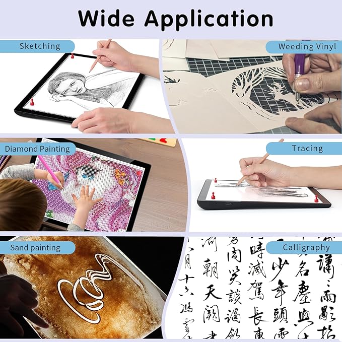 HIUKCOLED A4 Tilt-angle Light Tracing Box with 4 Magnets, 5-level Adjustable Brightness Ultra-thin Light Pad, Battery Powered LED Light Board for Drawing,Diamond Painting,Sketching,X-Ray,Sand Painting